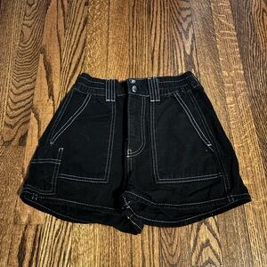 BDG Black High-Waist Shorts with White Contrast Stitching